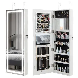 Costway 120cm Full Length Mirror Jewelry Cabinet Door Hanging/Wall Mounted Mirror w/ 3-Color Lights