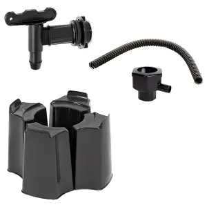 100L Black Slim Line Space Saving Water Butt Kit For Outdoor Gardens Complete With Stand, Lid & Diverter