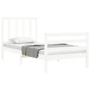 Berkfield Bed Frame with Headboard White Small Single Solid Wood