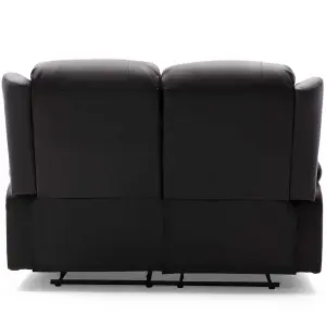 Caesar Manual High Back Luxury Bond Grade Leather Recliner 2 Seater Sofa (Black)