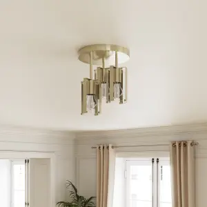 GoodHome Round Matt Glass & metal Brass effect 3 Lamp Ceiling light