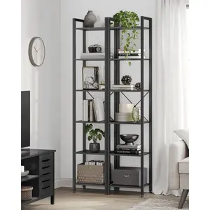 Lakesha Etagere Bookcase Ebony Black / 187.5cm H x 40cm W x 30cm D