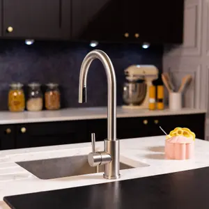 Flode Dolja Kitchen Sink Mixer with Concealed Pull Out Hose and Spray Head Brushed Steel