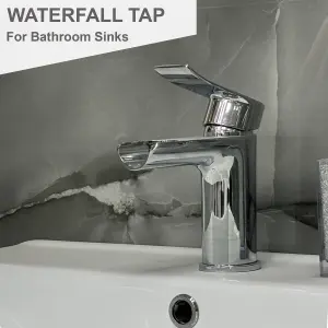 Waterfall Basin Mixer Tap, Round Chrome Sink Faucet with Push Waste Plug