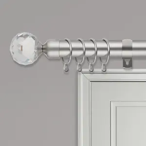 Metal Curtain Pole Set Extendable 40cm to 325cm Satin Nickel 25mm Curtain Rail