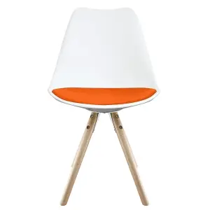 Soho White & Orange Plastic Dining Chair with Pyramid Light Wood Legs