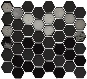 Top Ceramics Black Hexagon Mosaic Tile Mix. High Gloss / Matt (L)330 x (W)298mm