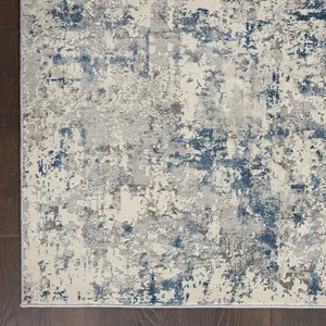 Ivory Grey Blue Rug, 10mm Thickness Stain-Resistant Rug, Luxurious Modern Abstract Rug for Dining Room-66cm X 230cm (Runner)