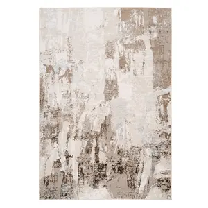 Beige Distressed Abstract Bedroom Living Area Rug 160x230cm