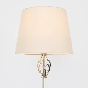 ValueLights Memphis Silver Satin Barley Twist Floor Lamp with Beige Light Shade