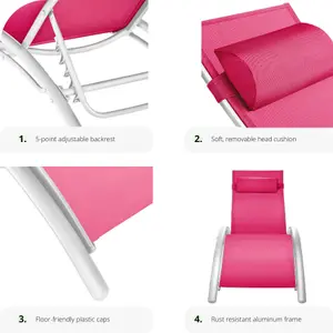 Sun Lounger Set of 2 Alina - 5-step backrest, head cushion, aluminium frame - pink