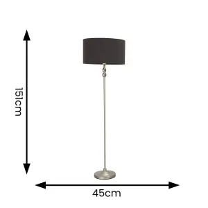 ValueLights Maggie Brushed Chrome Silver Candlestick Floor Lamp with Black Velvet Lamp Shade