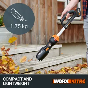 WORX Nitro 20V Cordless Leaf Blower, 1pc 4.0AH Battery, Charger Included, 2-Speed Control, Brushless Motor 2.0, WG543E