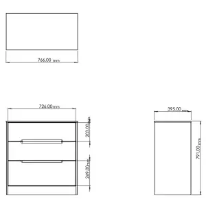 San Jose Ready assembled Black 3 Drawer Chest (H)791mm (W)766mm (D)395mm