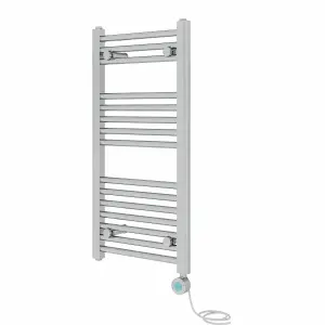 Rinse Bathrooms Prefilled Electric Thermostatic Heated Towel Rail Bathroom Radiator Straight with 400W Timer Chrome 800x400mm