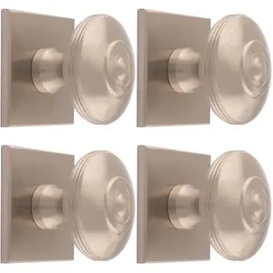 4 PACK - 38mm Round Cabinet Door Knob & 40x40mm Matching Backplate - Satin Nickel Handle