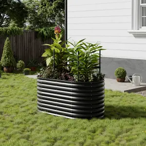 Anthracite Oval Garden Two-grid Metal Raised Bed Galvanized Raised Planter Box Outdoor Raised Garden Bed Kit