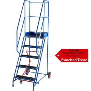 5 Tread Mobile Warehouse Stairs Punched Steps 2.25m EN131 7 BLUE Safety Ladder