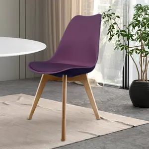 Soho Aubergine Plastic Dining Chair with Squared Light Wood Legs