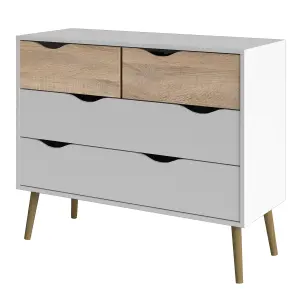 Oslo Chest of 4 Drawers (2+2) in White and Oak