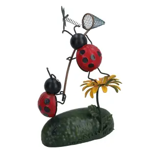 Miniature Life Metal Ladybird Catching Dragonfly Garden Gift Ornament 6x12x20cm