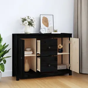 Torres 100Cm 2 Drawer Solid Wood Highboard Black