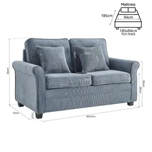 Ramy Corduroy 2 Seater Fold Out Sofa Bed Blue Convertible Sleeper Sofa