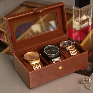 Luxury Butler Brown 3 Section Watch Storage Box, Unisex Watch Gift Box, Watch Travel Case Gifts Ideas