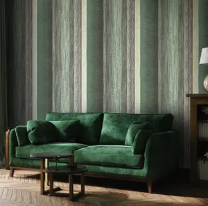 Galerie Adonea Poseidon Woody Green Metallic Stripe Smooth Wallpaper Roll