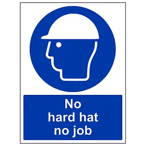 No Hard Hat No Job PPE Mandatory Sign - Rigid Plastic - 200x300mm (x3)