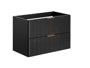 Bathroom Vanity Unit Drawer Cabinet 800mm Black Floating Wall Hung Ribbed Modern Adel