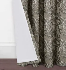 Home Curtains Georgia Chenille Fully Lined Floral 65w x 72d" (165x183cm) Natural Pencil Pleat Curtains (PAIR)