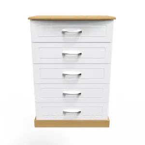 Whitby 5 Drawer Chest in White Ash & Oak (Ready Assembled)