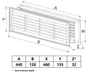 Awenta Cherry 120x440mm Internal Door Plastic Ventilation Grille Air Vent Collar