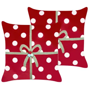 Set of 2 Cushions GUMDROP Velvet 45 x 45 cm Polka Dots Embroidery Red