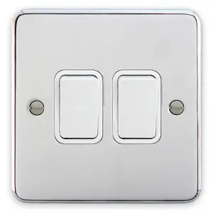 Deta 1904CHW Light Switch 2 Gang 2 Way 10A (Polished Chrome / White Insert)