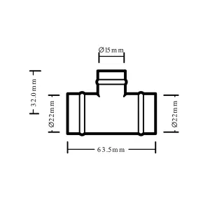 Flomasta Copper Solder ring Reducing Tee (Dia) 22mm x 22mm x 15mm