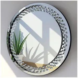 Floating jewelled Round Wall Mirror Crystal Diamond 60cm