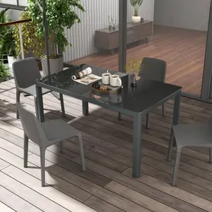 Outsunny Outdoor Dining Table for 6 with Glass Top, Aluminium Frame, Grey