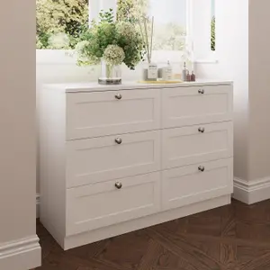 6 Drawer Chest Of Drawers Deep Design Modern Panelled Fronts Matt White