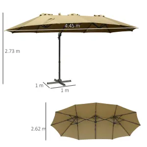 Outsunny 4.5 m Double Garden Parasol Umbrella Crank Handle Khaki