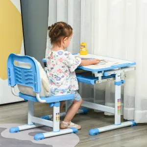 HOMCOM Kids Desk and Chair Set Height Adjustable Student Writing Desk Blue