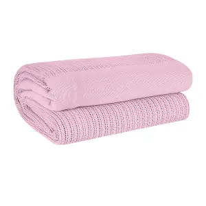 EHC Cotton Soft Hand Woven Reversible Lightweight Cream Pink Adult Cellular Blanket, Single 180 x 230cm