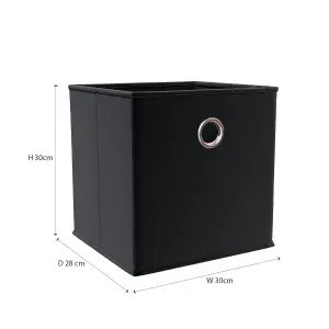 Vida Designs Durham Black 3x3 Cube Storage Unit & Set of 5 Black Foldable Cube Storage Baskets