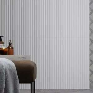 Hopi White Gloss Fluted 3D Décor Textured Ceramic Indoor Wall tile, Pack of 7, (L)598mm (W)298mm