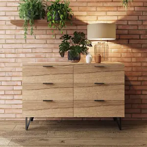 FWStyle 6 Drawer Chest Of Drawers Cracked Oak Easy Click Assembly