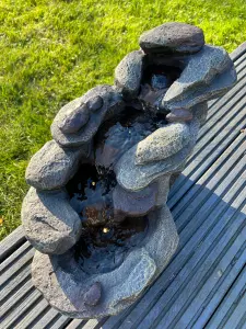 Rock Waterfall Water Feature with LED Lights - Solar Powered 45x23x24.5cm