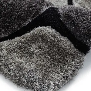 Black/Grey Handmade Modern Shaggy Easy to Clean Abstract Optical/ (3D) Rug For Dining Room Bedroom And Living Room-150cm X 230cm