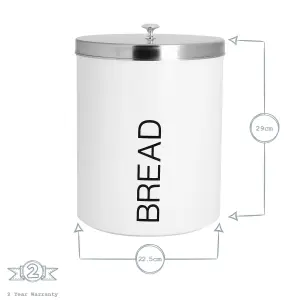 Harbour Housewares - Round Metal Kitchen Bread Bin - White