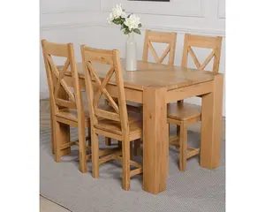 Kuba 125 x 80 cm Chunky Oak Small Dining Table and 4 Chairs Dining Set with Berkeley Chairs